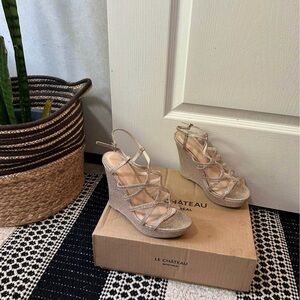 Le Chateau Women's Sparkling Beige Wedge Sandals